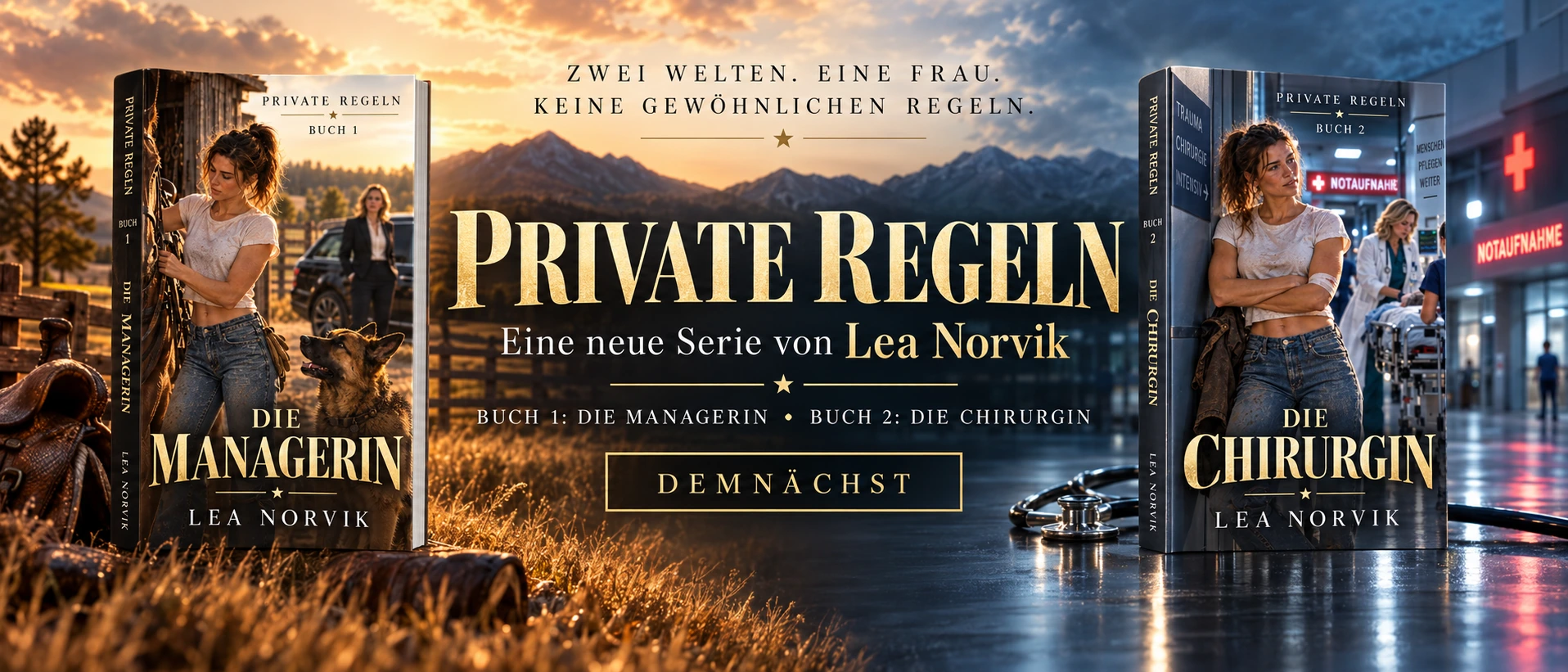 Private Regeln — eine neue Serie von Lea Norvik. Buch 1: Die Managerin, jetzt als E-Book und Paperback erhältlich. Buch 2: Die Chirurgin, demnächst.